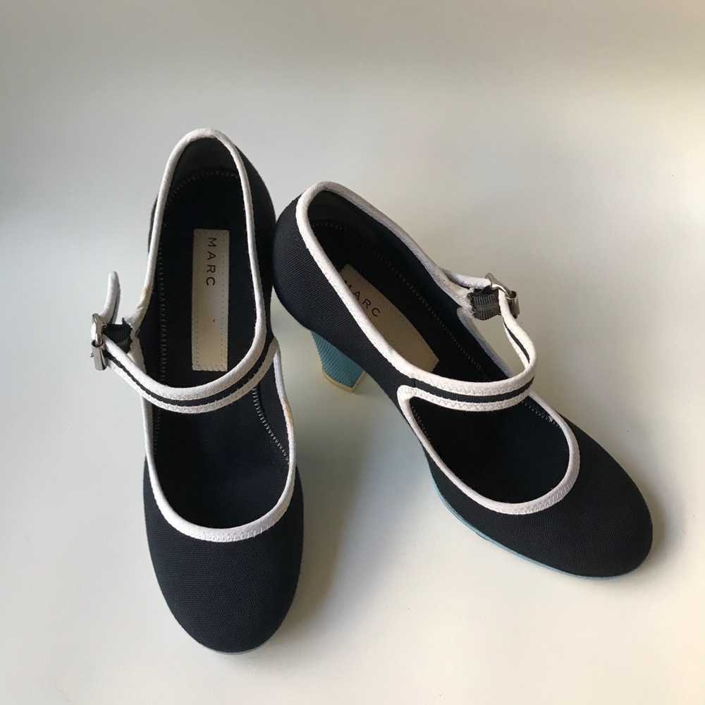 MARC JACOBS CANVAS HIGH HEEL MARY JANE PUMPS